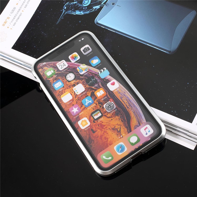 360 Grau De Proteção De Adsorção Magnética De Vidro Temperado Telefone Móvel Case Para Iphone Xs Max 6.5 Polegada - Prata-6