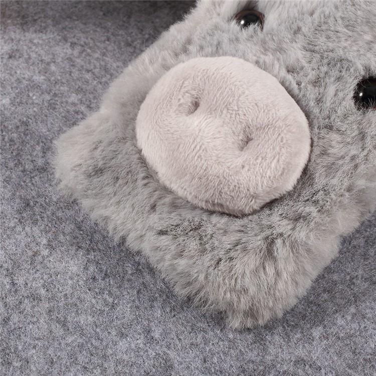 Cute 3D Pig Pattern Fluffy Fur Coated Rhinestone TPU Casing for iPhone XS Max 6.5 inch - Light Grey-5