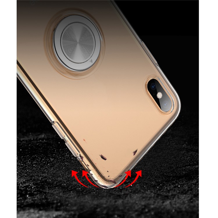 Finger Ring Kickstand Clear TPU Cover for iPhone XS/X (Built-in Magnetic Metal Sheet) - Transparent-10