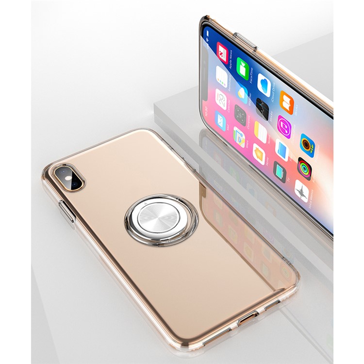 Finger Ring Kickstand Clear TPU Cover for iPhone XS/X (Built-in Magnetic Metal Sheet) - Transparent-5