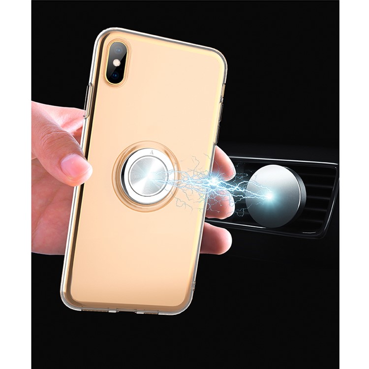 Finger Ring Kickstand Clear TPU Cover for iPhone XS/X (Built-in Magnetic Metal Sheet) - Transparent-7