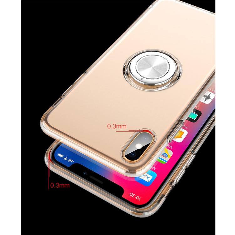 Finger Ring Kickstand Clear TPU Cover for iPhone XS/X (Built-in Magnetic Metal Sheet) - Transparent-8