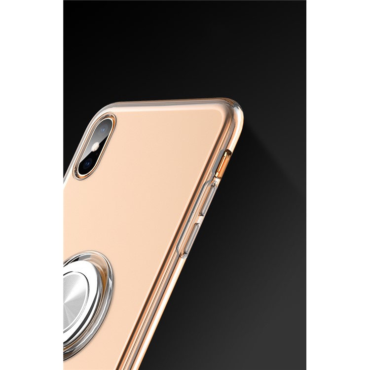 Finger Ring Kickstand Clear TPU Cover for iPhone XS/X (Built-in Magnetic Metal Sheet) - Transparent-9