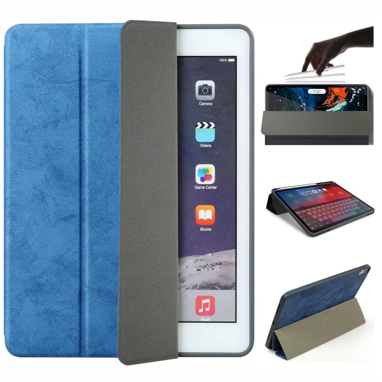 

Vintage Style Tri-fold PU Leather Stand Tablet Cover with Pen Slot for iPad Pro 12.9-inch (2018) - Blue, iPad Pro 12.9-inch (2018)