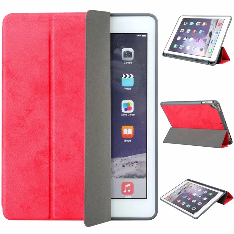 

Vintage Style Leather Smart Stand Case with Pen Slot for iPad Air / Air 2 / iPad 9.7-inch (2018) / iPad 9.7-inch (2017) - Red, iPad 9.7-inch (2018)