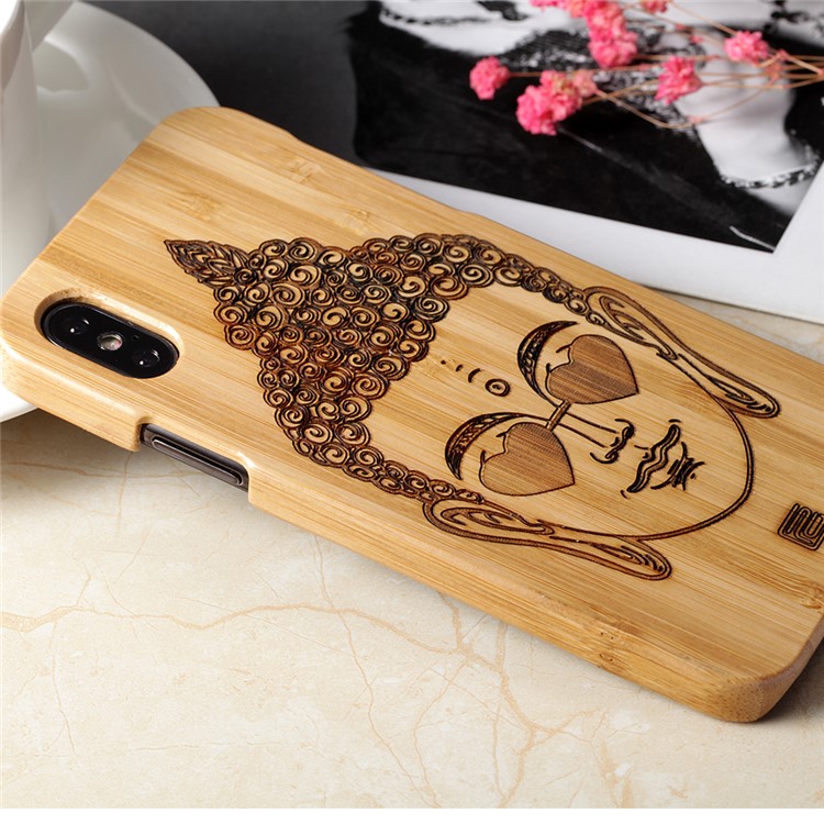 JIANG 3D Effect Exquisite Pattern Bamboo Hard Case Cover for iPhone XS Max 6.5 inch - Buddha-4