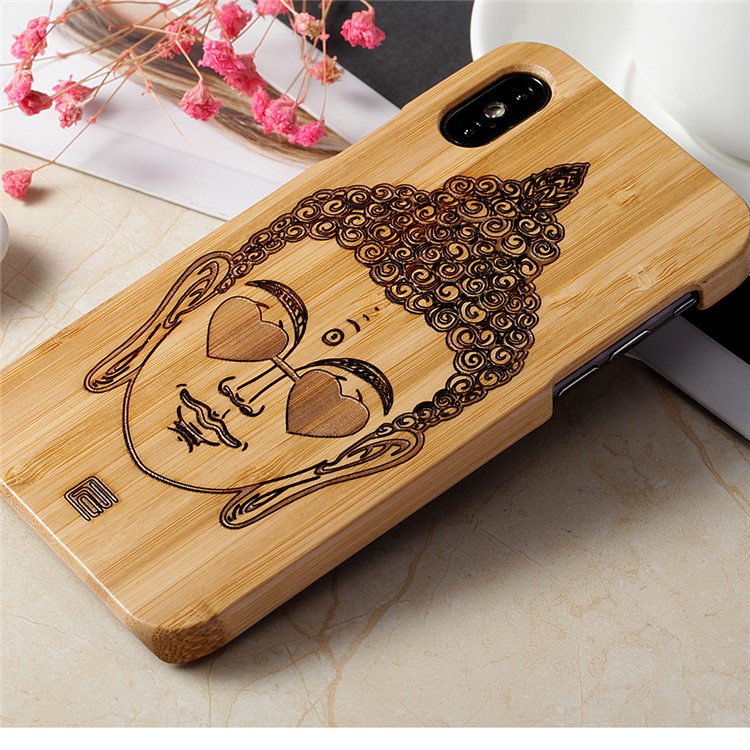 JIANG 3D Effect Exquisite Pattern Bamboo Hard Case Cover for iPhone XS Max 6.5 inch - Buddha-5