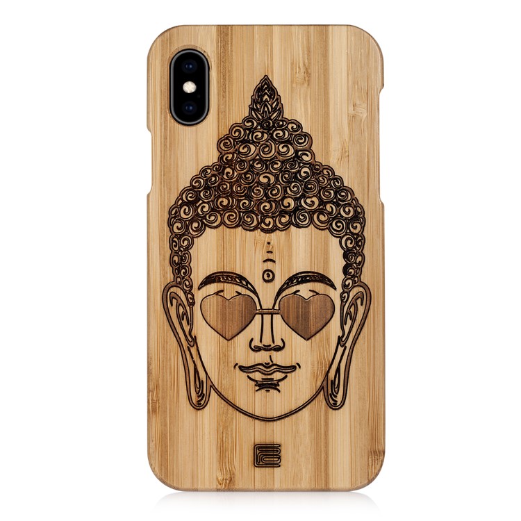

JIANG 3D Effect Exquisite Pattern Bamboo Hard Case Phone Cover for iPhone XS - Buddha, iPhone Xs