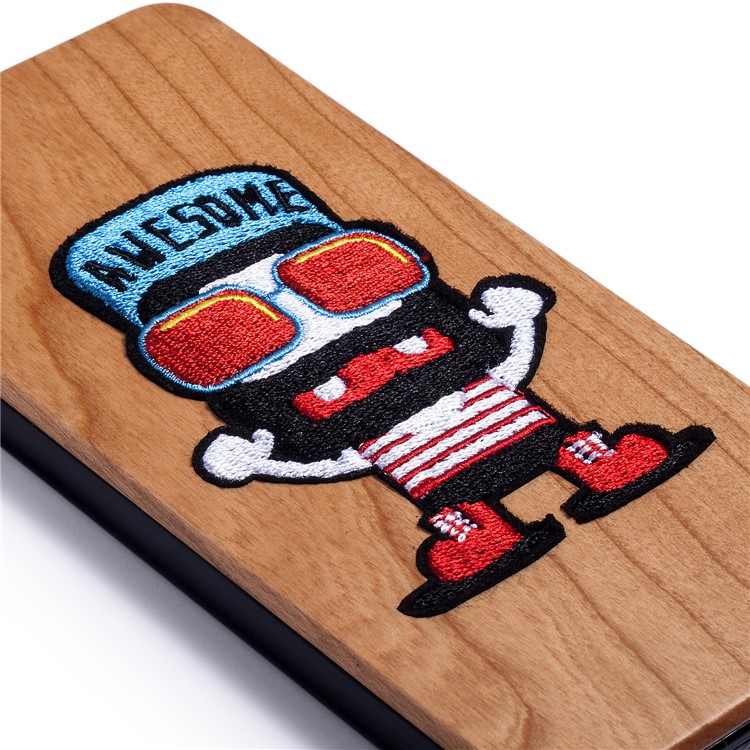 Embroidery Design PC + Wood Wooden Hard Case Cover for iPhone XS / X 5.8 inch - Big Mouth Doll-5