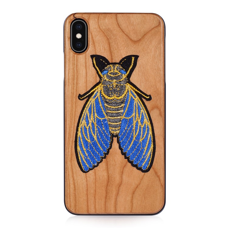 

Дизайн Вышивки ПК + Деревянный Деревянный Чехол Для Iphone XS / X 5,8 Дюйма - Цикада, iPhone Xs