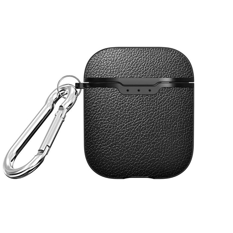 Litchi Skin TPU Shell for Apple AirPods Bluetooth Headset Charging Case - Black-1