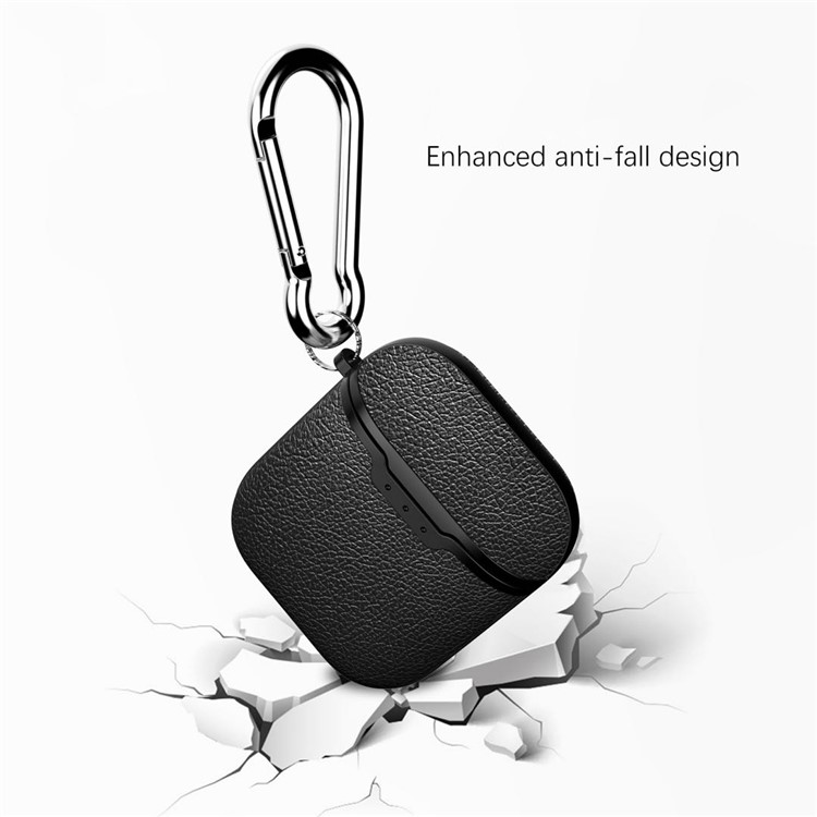 Litchi Skin TPU Shell for Apple AirPods Bluetooth Headset Charging Case - Black-2