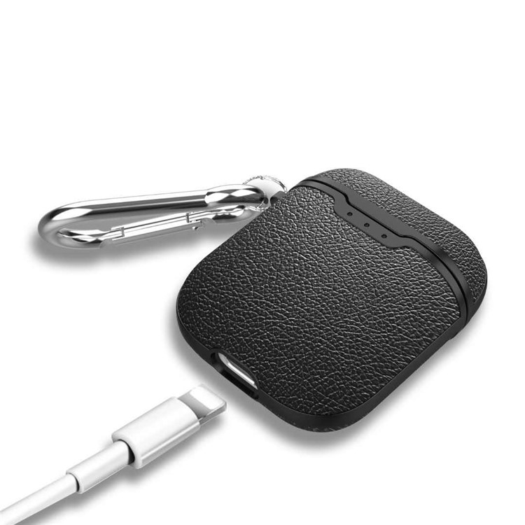 Litchi Skin TPU Shell for Apple AirPods Bluetooth Headset Charging Case - Black-3