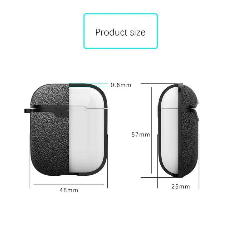 Litchi Skin TPU Shell for Apple AirPods Bluetooth Headset Charging Case - Black-5