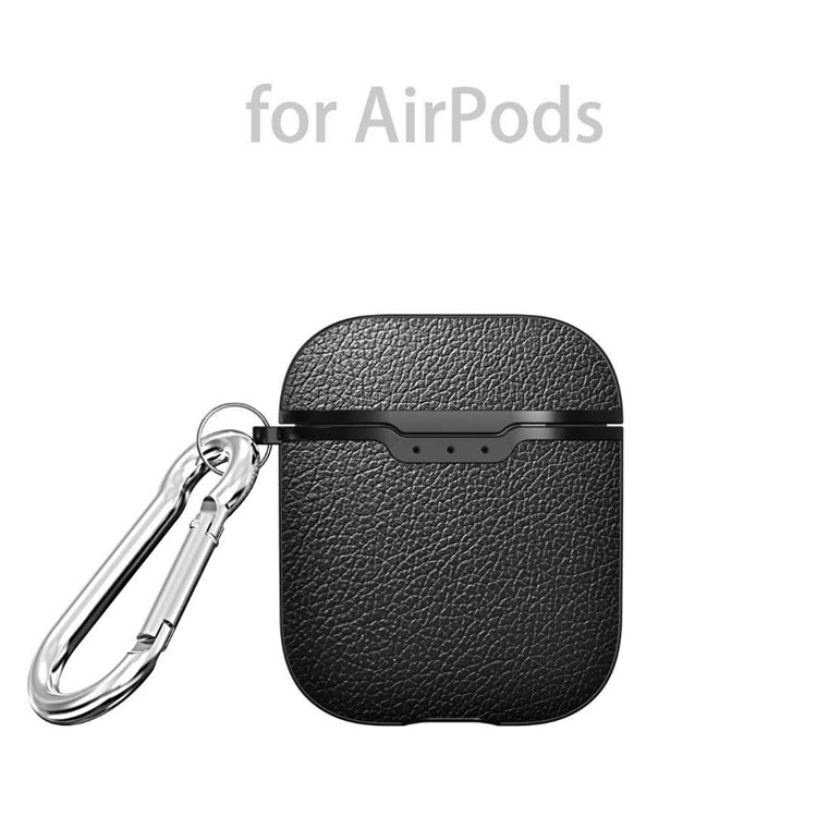 Litchi Skin TPU Shell for Apple AirPods Bluetooth Headset Charging Case - Black-6