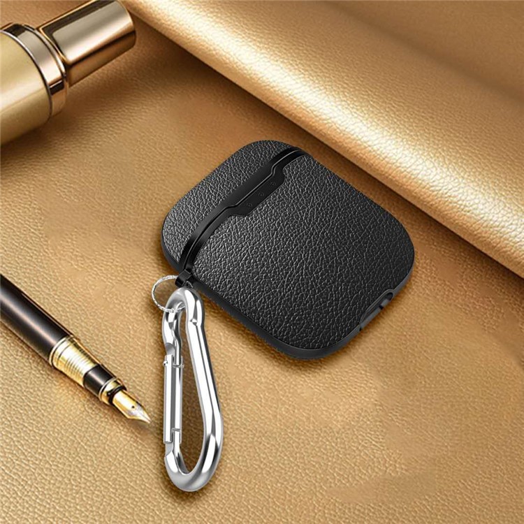 Litchi Skin TPU Shell for Apple AirPods Bluetooth Headset Charging Case - Black-7