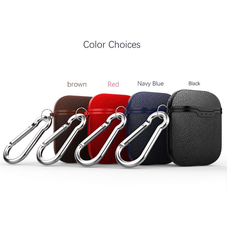 Litchi Skin TPU Shell for Apple AirPods Bluetooth Headset Charging Case - Black-9