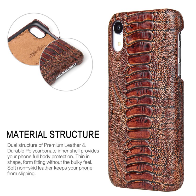 Amber Texture Cowhide Leather Coated Hard PC Back Case for iPhone XS/X-4