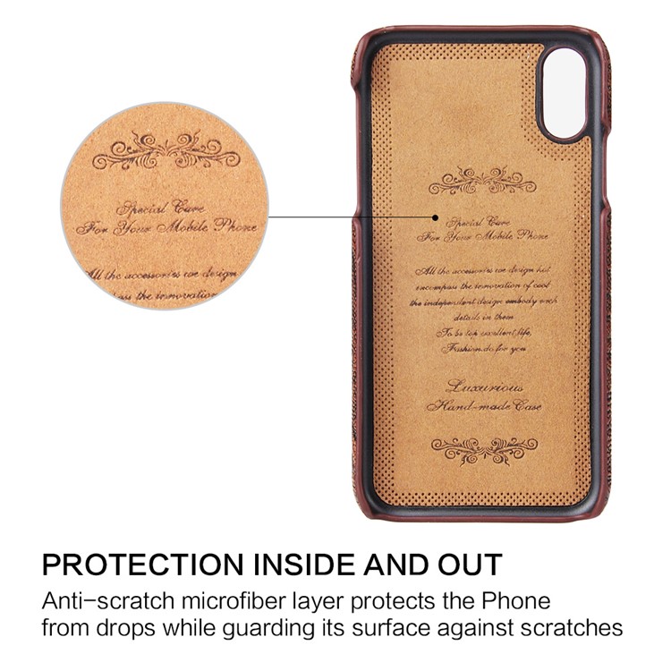 Amber Texture Cowhide Leather Coated Hard PC Back Case for iPhone XS/X-7