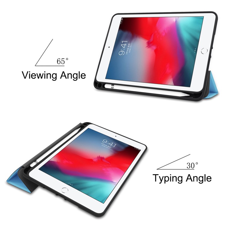 Dreifachgefalteter Standplatz PU-Ledertasche Mit Stift Für Ipad Mini (2019) 7,9 Zoll / iPad Mini 4 - Baby Blau-3