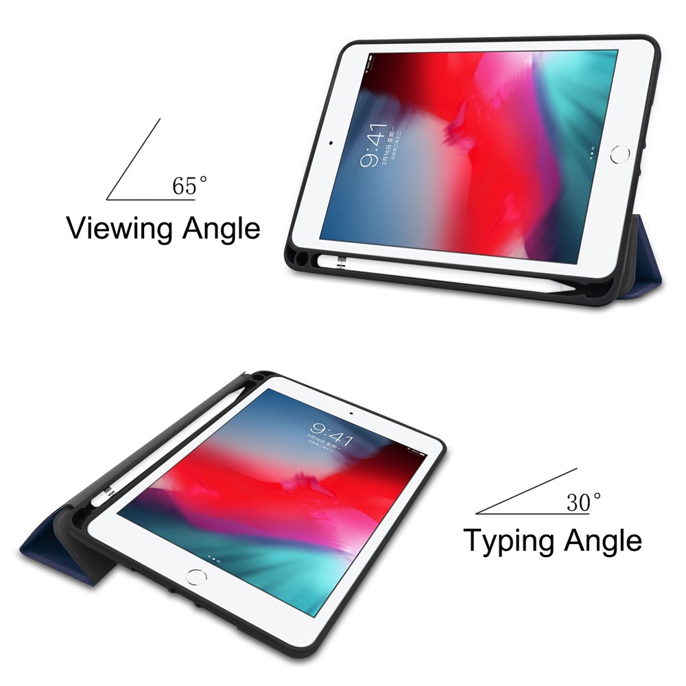 Tri-fold Stand PU Leather Smart Case with Pen Slot for iPad mini (2019) 7.9 inch / iPad mini 4 - Dark Blue-3