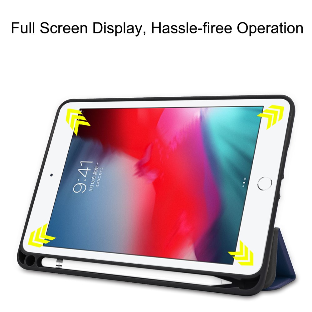 Tri-fold Stand PU Leather Smart Case with Pen Slot for iPad mini (2019) 7.9 inch / iPad mini 4 - Dark Blue-4