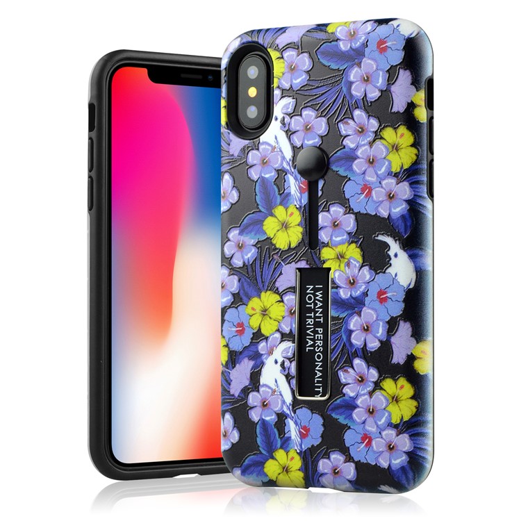 

Embossed Flower Botany Pattern Finger Grip Kickstand TPU PC Hybrid Protection Case for iPhone XS Max 6.5 inch - Pattern G, iPhone XS Max 6.5 inch