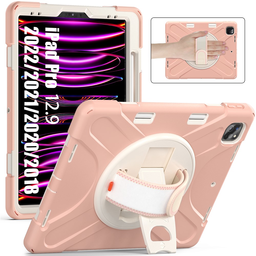 

For iPad Pro 12.9-inch (2018) X-Shape PC + TPU Combo Kickstand Case with Hand Strap - Orange, iPad Pro 12.9-inch (2018)
