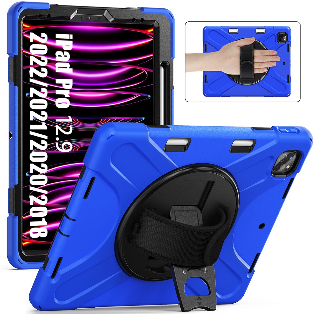 

For iPad Pro 12.9-inch (2018) X-Shape PC + TPU Combo Kickstand Case with Hand Strap - Blue, iPad Pro 12.9-inch (2018)