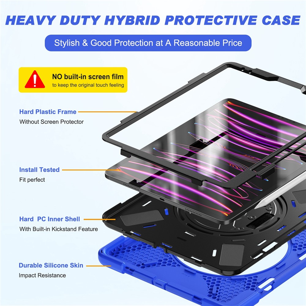 For iPad Pro 12.9-inch (2018) X-Shape PC + TPU Combo Kickstand Case with Hand Strap - Blue-2