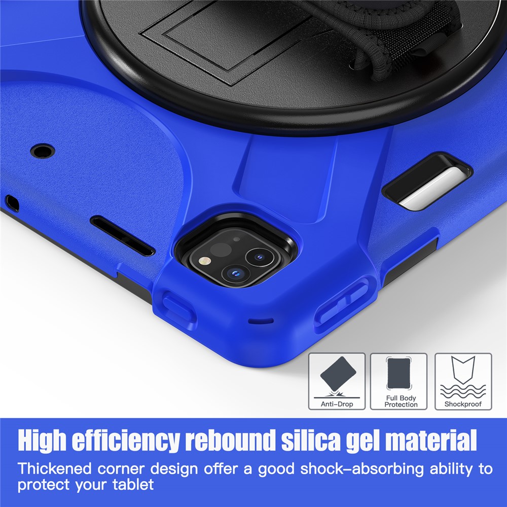 For iPad Pro 12.9-inch (2018) X-Shape PC + TPU Combo Kickstand Case with Hand Strap - Blue-4
