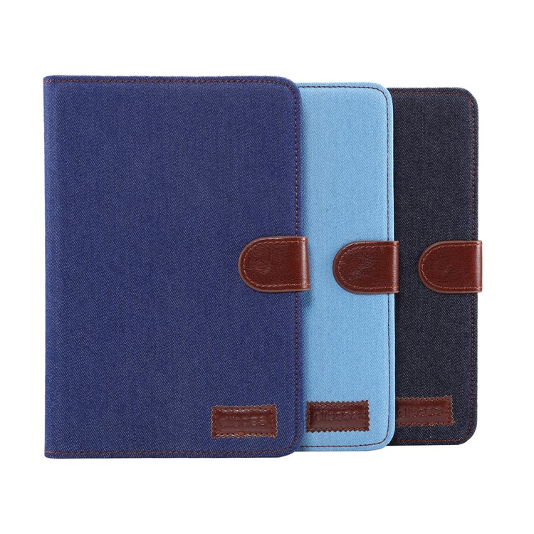 Jeans Cloth Wallet Stand Leather Cover for Apple iPad mini (2019) / mini 4 - Dark Blue-7