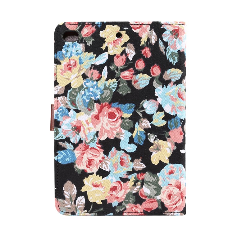 Flower Pattern Leather Wallet Case for Apple iPad mini (2019) / mini 4 - Black-3