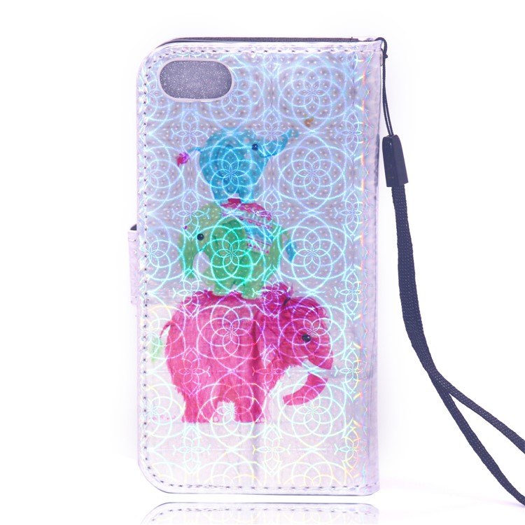 Laser Carving Pattern Printing Wallet Leather Case with Strap for iPhone 8/7 - Elephant-2