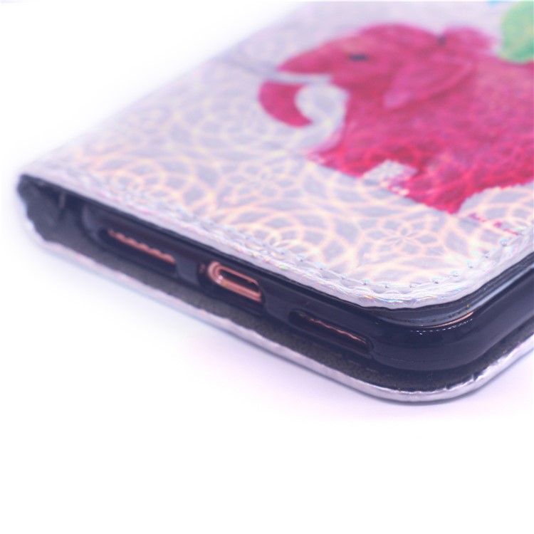 Laser Carving Pattern Printing Wallet Leather Case with Strap for iPhone 8/7 - Elephant-6