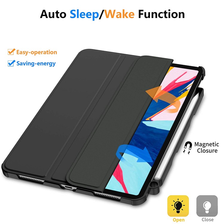IVSO Tri-fold Stand Auto-wake/seep Leather Smart Protector Shell for iPad Pro 11-inch (2018) - Black-3