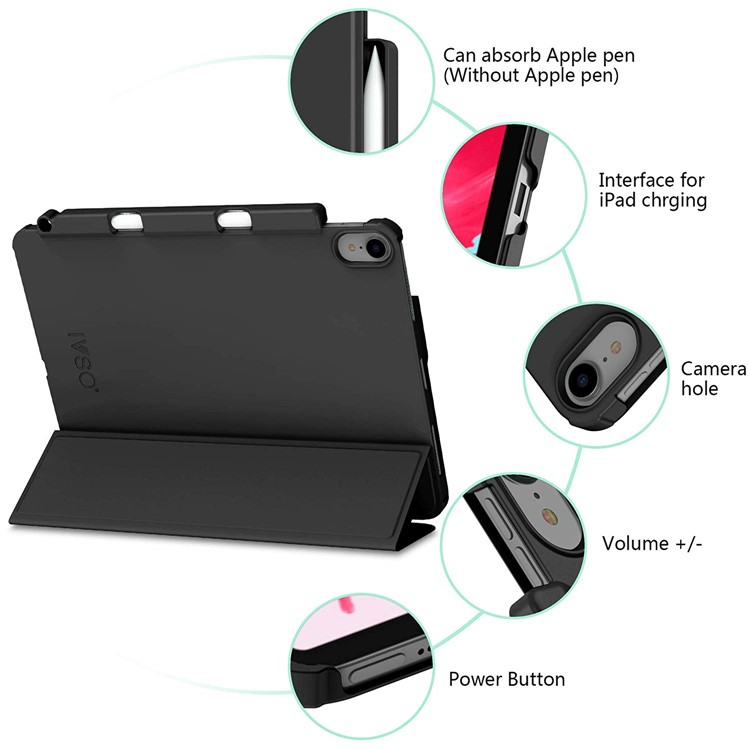 IVSO Tri-fold Stand Auto-wake/seep Leather Smart Protector Shell for iPad Pro 11-inch (2018) - Black-4
