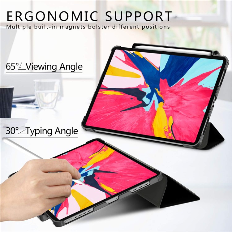 IVSO Tri-fold Stand Auto-wake/seep Leather Smart Protector Shell for iPad Pro 11-inch (2018) - Black-5