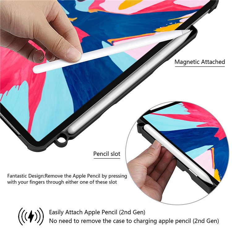 IVSO Tri-fold Stand Auto-wake/seep Leather Smart Protector Shell for iPad Pro 11-inch (2018) - Black-6