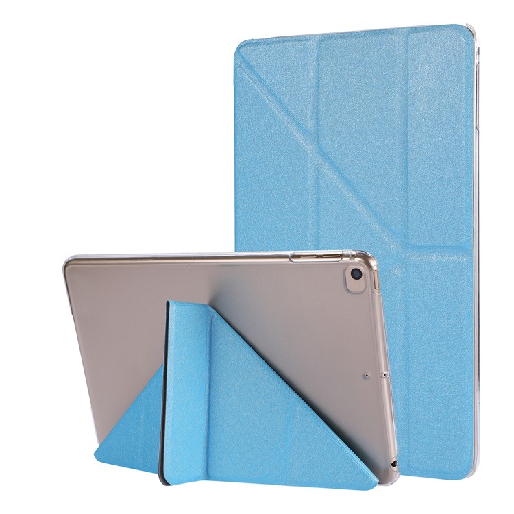 Silk Texture Origami Stand PU Leather Case for iPad mini (2019) 7.9 inch - Baby Blue-1