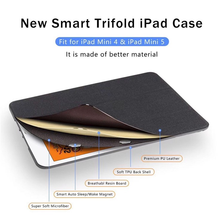 Auto Wake Sleep Stand Smart Leather Tablet Cover for Apple iPad mini (2019) / mini 4 - Black-5