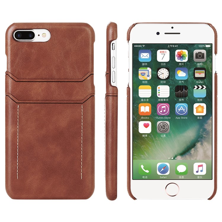 Dual Card Slots PU Leather Coated Hard PC Case for iPhone 6s Plus / 6 Plus 5.5-inch - Brown-1