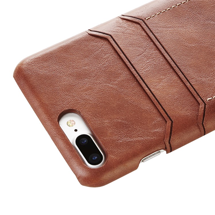 Dual Card Slots PU Leather Coated Hard PC Case for iPhone 6s Plus / 6 Plus 5.5-inch - Brown-3