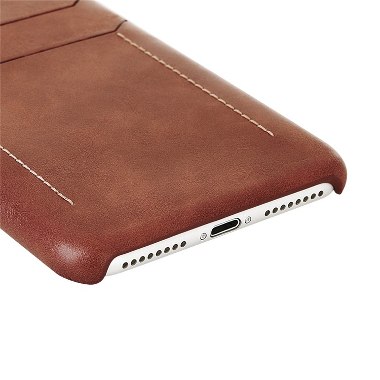 Dual Card Slots PU Leather Coated Hard PC Case for iPhone 6s / 6 4.7-inch - Brown-4