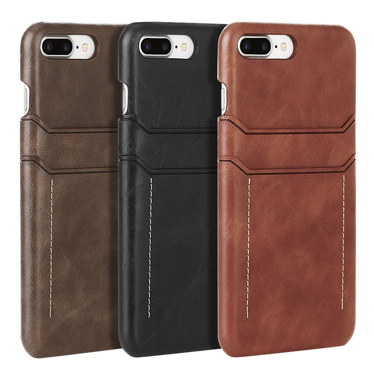 Dual Card Slots PU Leather Coated Hard PC Case for iPhone 6s / 6 4.7-inch - Brown-8