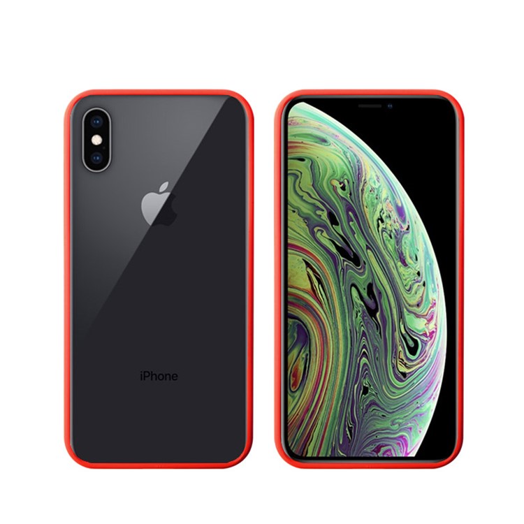 NXE Half Moon Pattern Printing Glass Phone Cover for iPhone XS Max 6.5 inch - Red-1