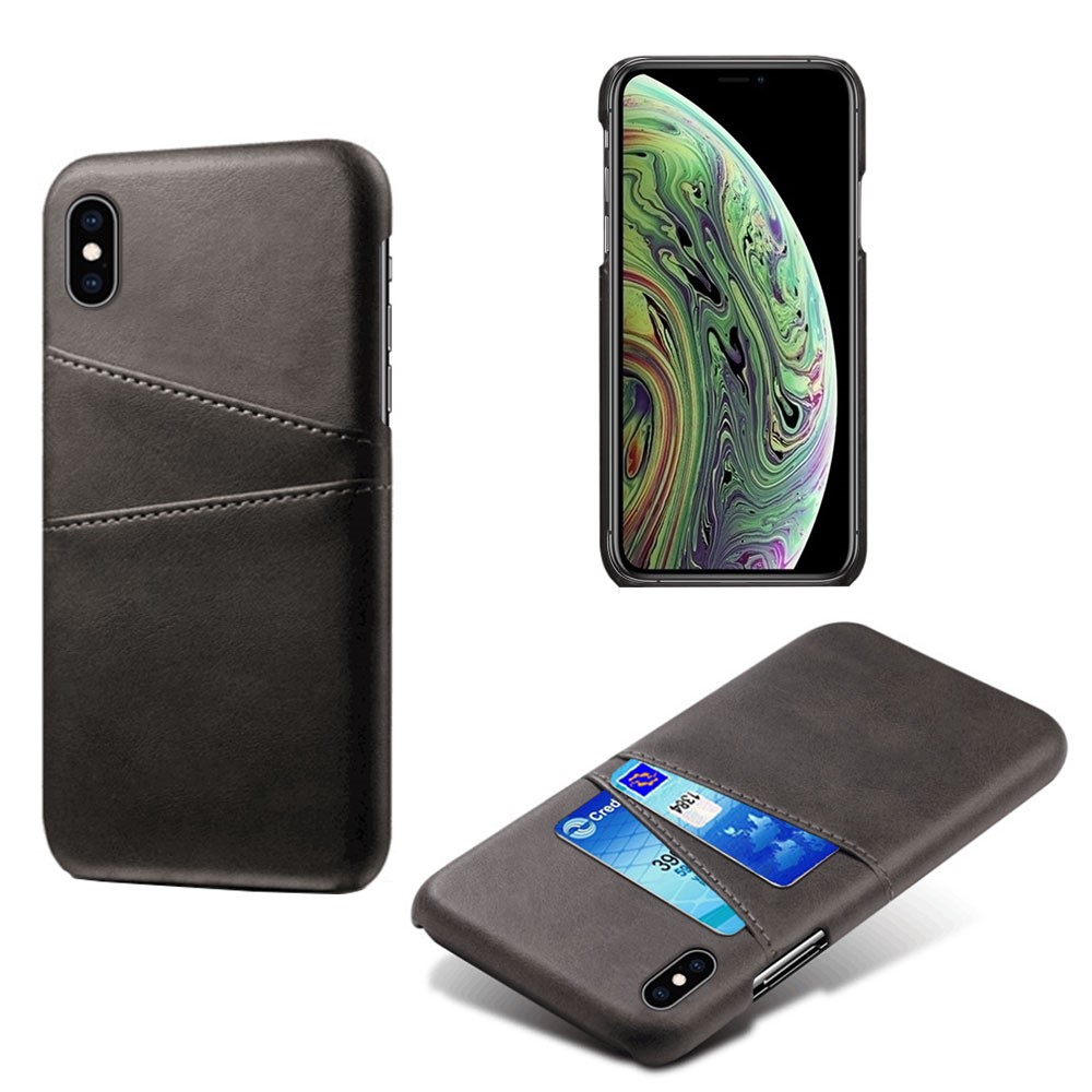 Dual Card Slots PU Leather Coated PC Case for iPhone XS Max 6.5 inch - Black-1