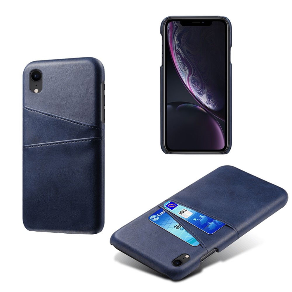 Dual Card Slots PU Leather Coated PC Case for iPhone XR 6.1 inch - Blue