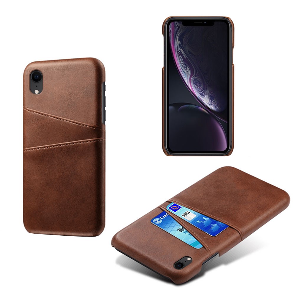 Dual Card Slots PU Leather Coated PC Case for iPhone XR 6.1 inch - Brown