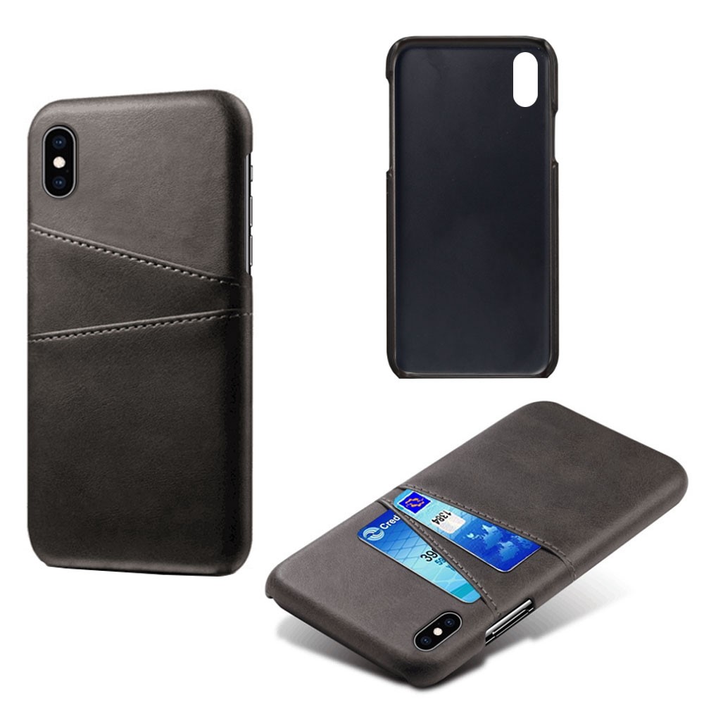 Dual Card Slots PU Leather Coated PC Case for iPhone XS 5.8 inch - Black-2